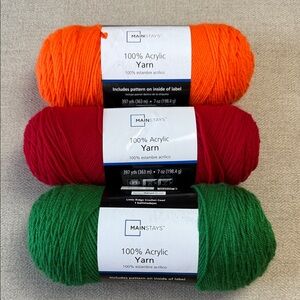 Mainstays Acrylic Yarn Set - Orange, Red, Green